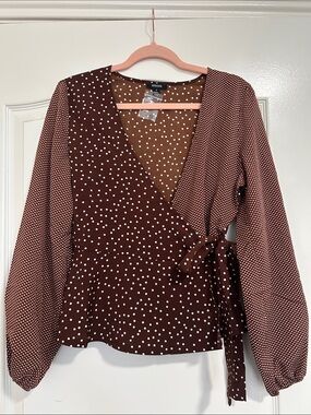 Brown Polka Dot Deer Wrap Blouse